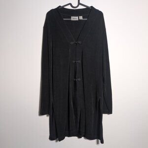 Chicos Travelers Size 2 Large Black Long Button Cardigan Slinky Chinese Knots